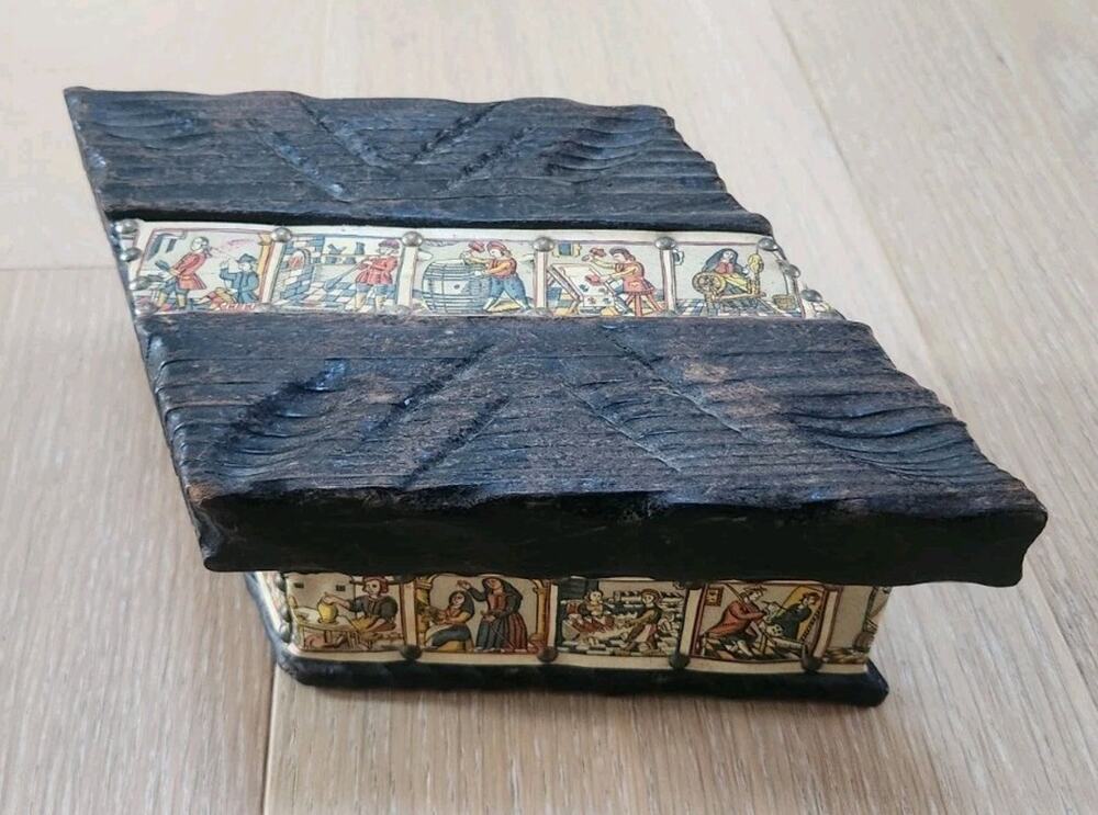 Vtg Hand Carved Rustic Gothic Wooden Treasure Chest Trinket Box Spain